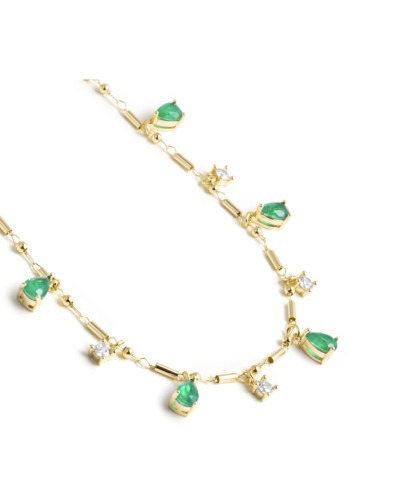 Collar plata de ley bañado en oro 18 k con piedras verdes